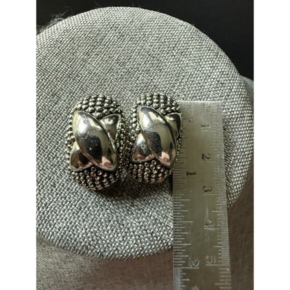 Vintage Clip On Earrings Silver Tone Casual Minimalist Career Modernist - Picture 3 of 4